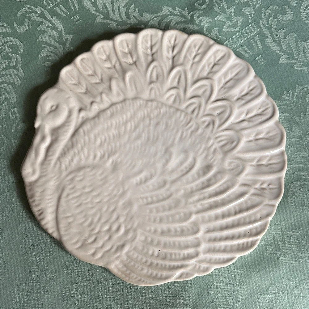 Crate&Barrel White Turkey-Shaped Ceramic Serving Platter